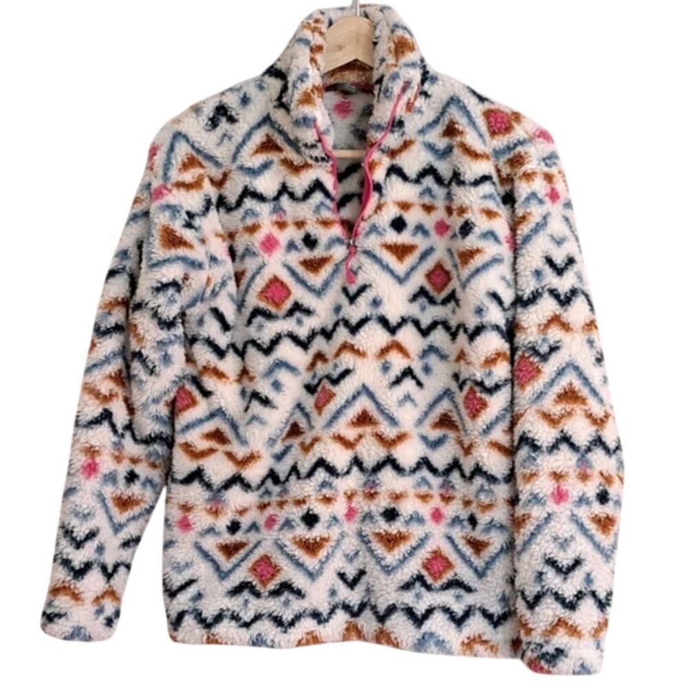 Eddie Bauer XXL Sherpa Lined Aztec Fleece Pullover Cabin Cozy - Picture 4 of 8